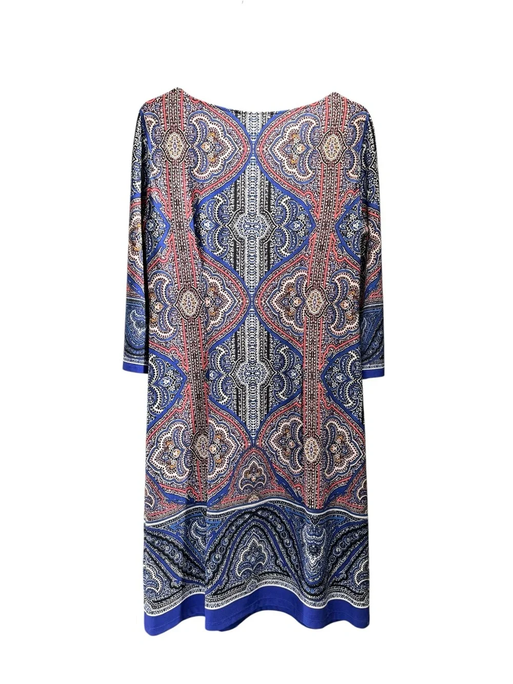 London Times Blue, Pink & Cream Paisley 3/4 Sleeve Women's Shift Dress Size 10 - Picture 3 of 4